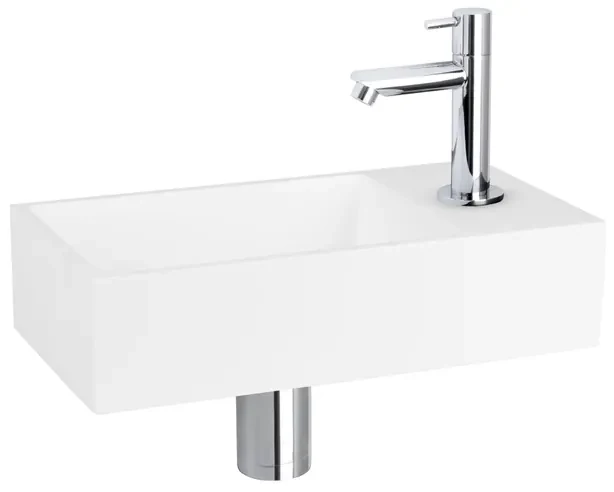 Differnz Solid fonteinset - 36x18.5x9cm - Rechthoek - 1 kraangat - recht chromen kraan - Solid surface Wit 38.402.32