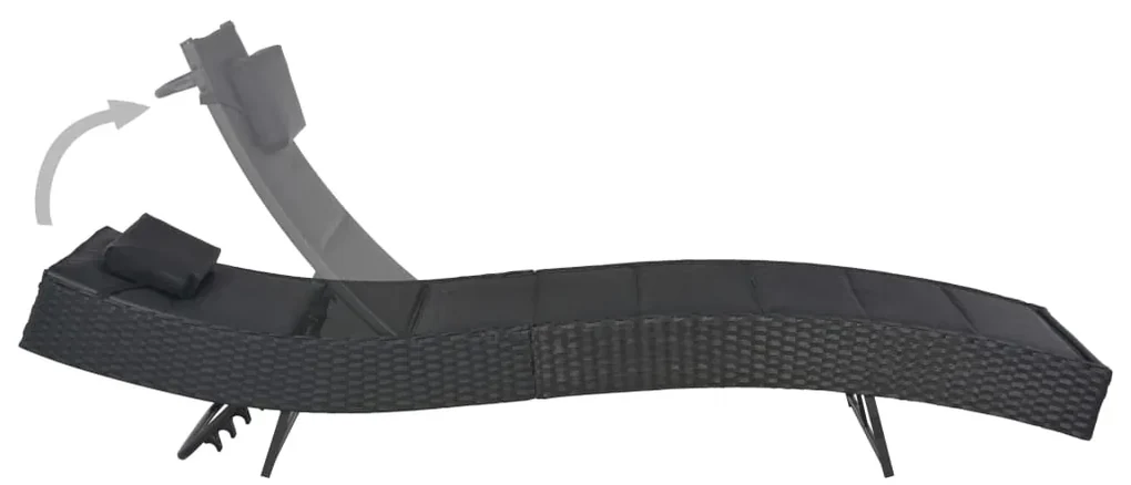 vidaXL Ligbed poly rattan en textileen zwart