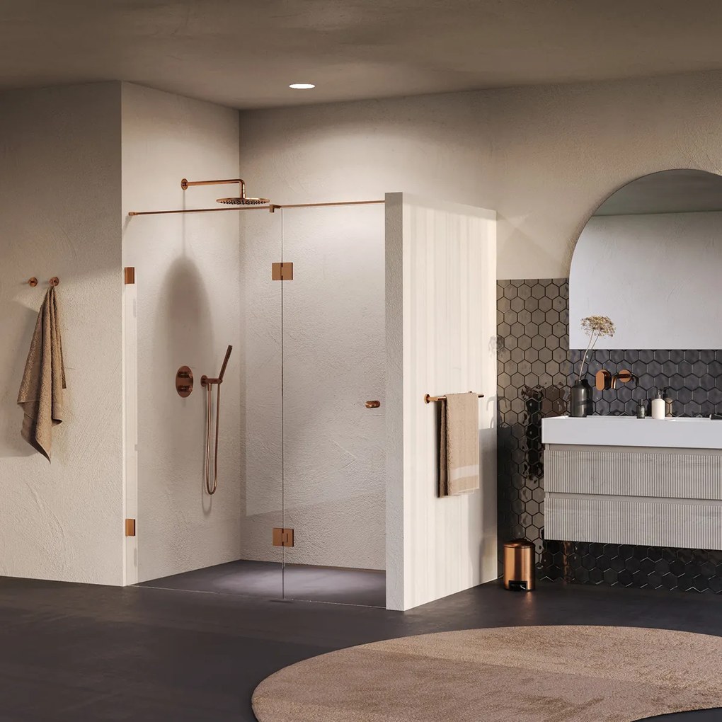 Brauer Void Carving profielloze nisdeur 150cm met draaideur 70cm aan glas koper geborsteld PVD