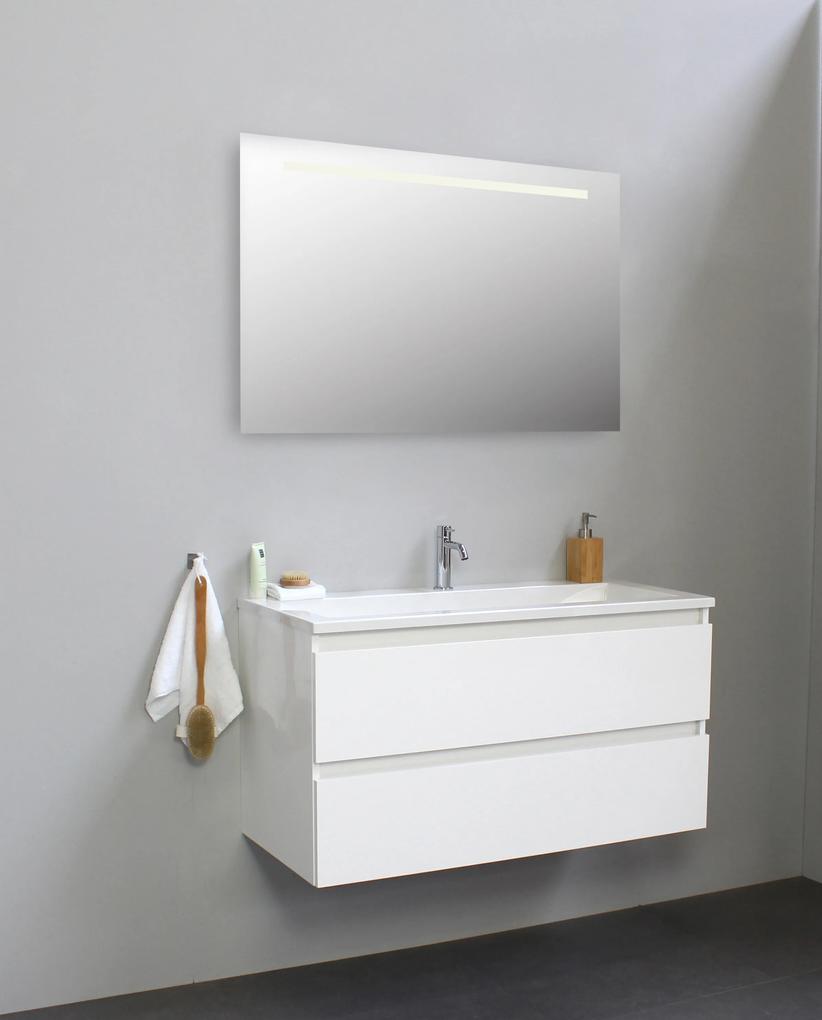 Luuk badmeubel - 100cm - acryl wastafel - 1 kraangat - hoogglans wit - met LED spiegel - bouwpakket