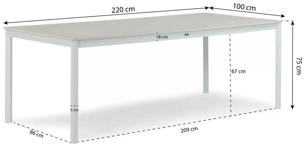 Dining Tuintafel   220 x 100 cm Aluminium Wit  Como