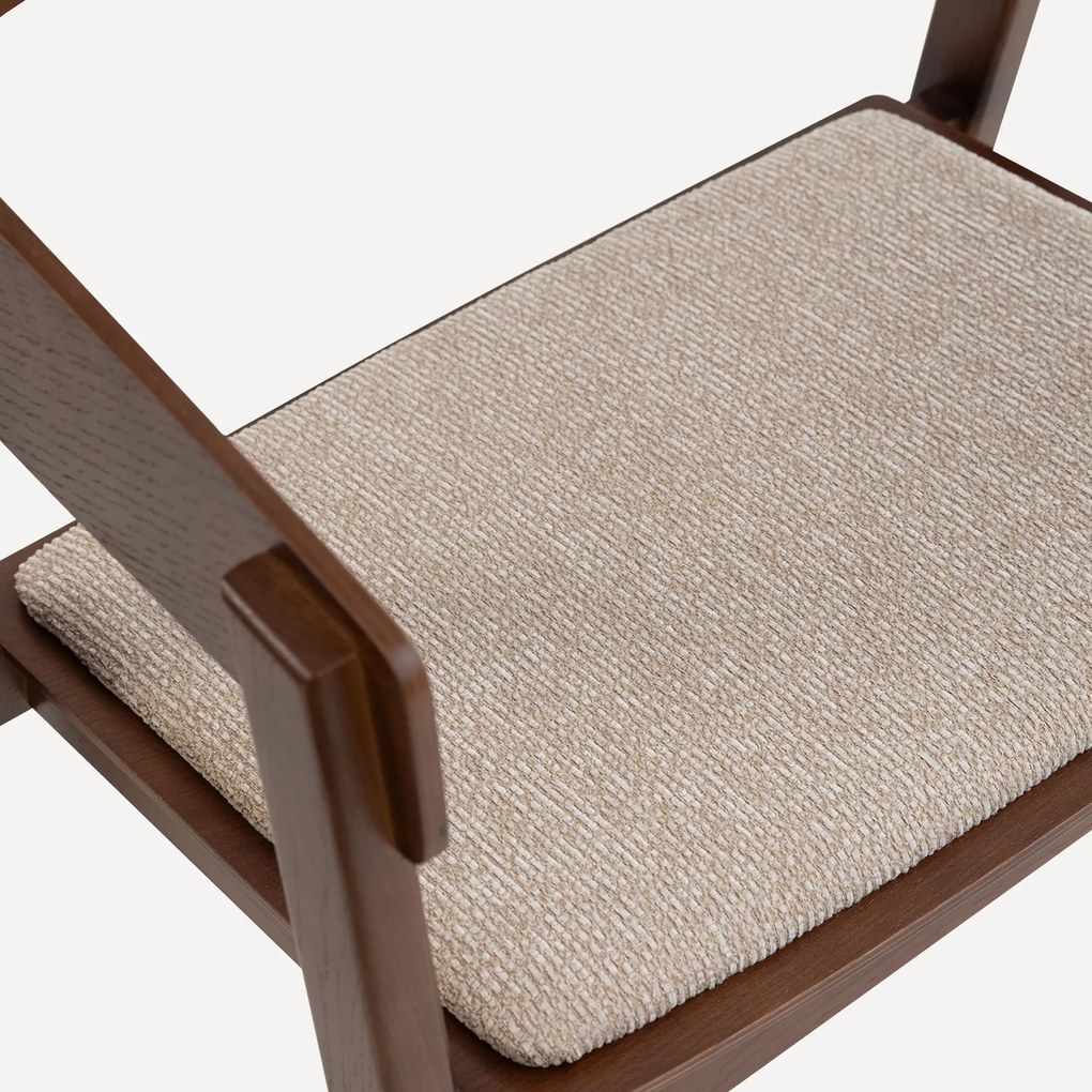 Walnoot Eetkamerstoel Met Beige Stof