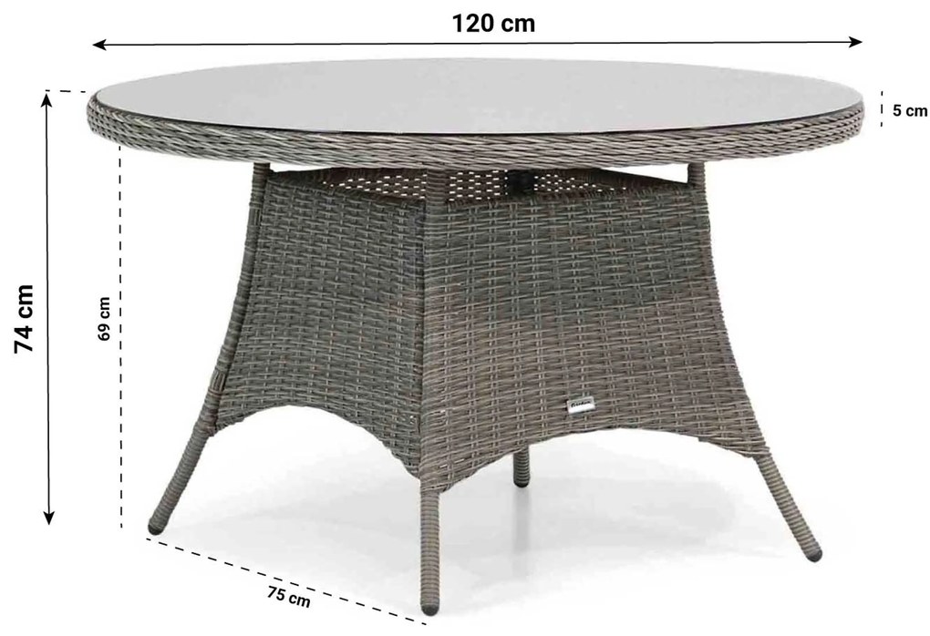 Tuinset Ronde Tuintafel 4 personen 120 cm Wicker Grijs  Garden Collections Boston/Aberdeen