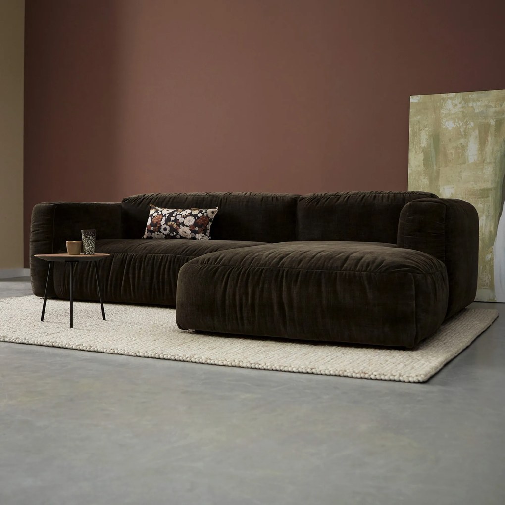 Bruine Hoekbank Met Chaise Longue Rechts
