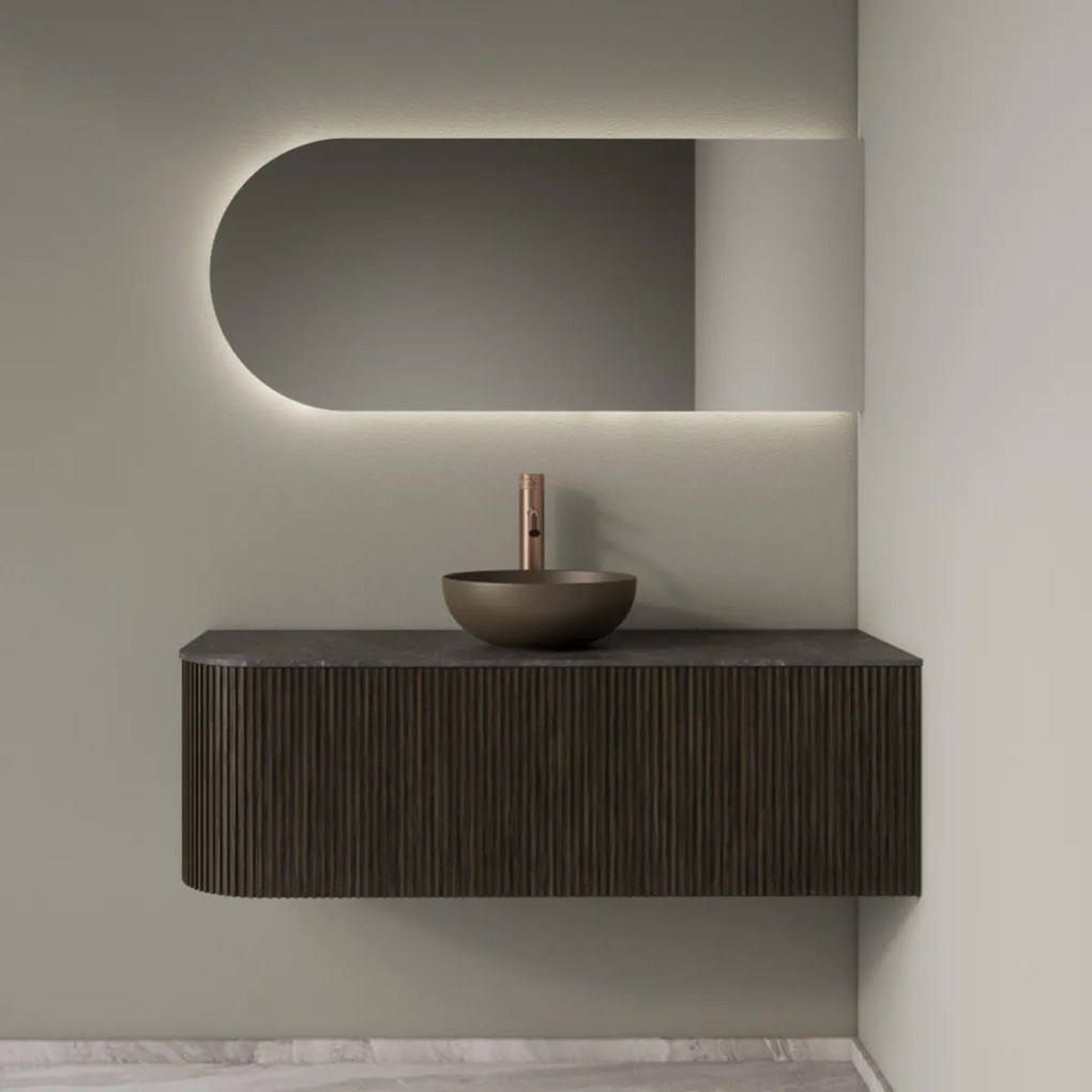 Gliss Design Alluro badmeubel ribbelfront met ronding links 120cm charcoal en zwart leisteen toppaneel
