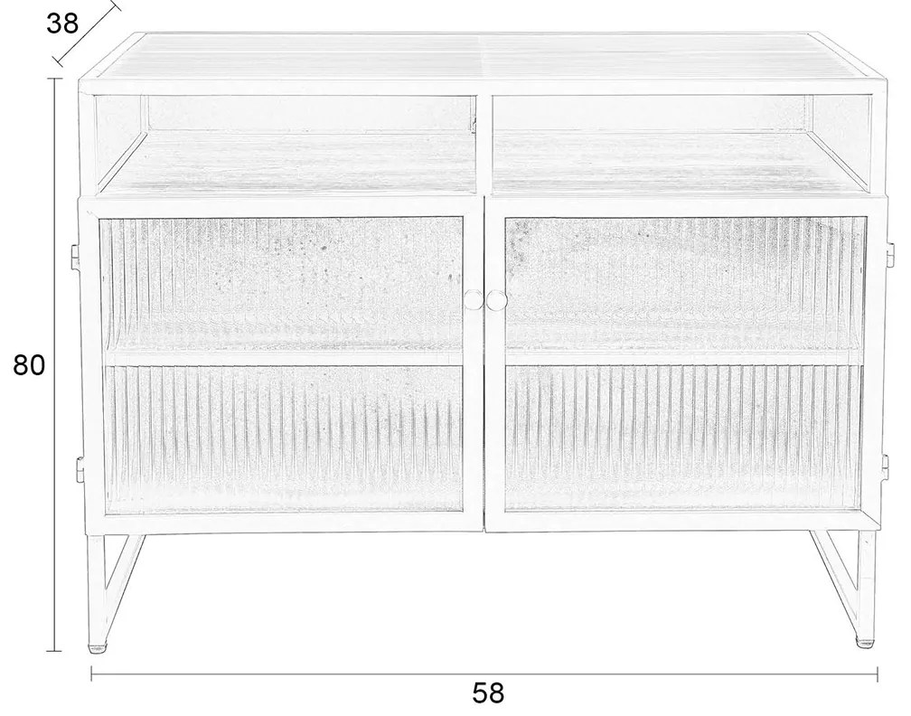 Lichtgroen Dressoir Met Ribbelglas - 80x38x58cm.