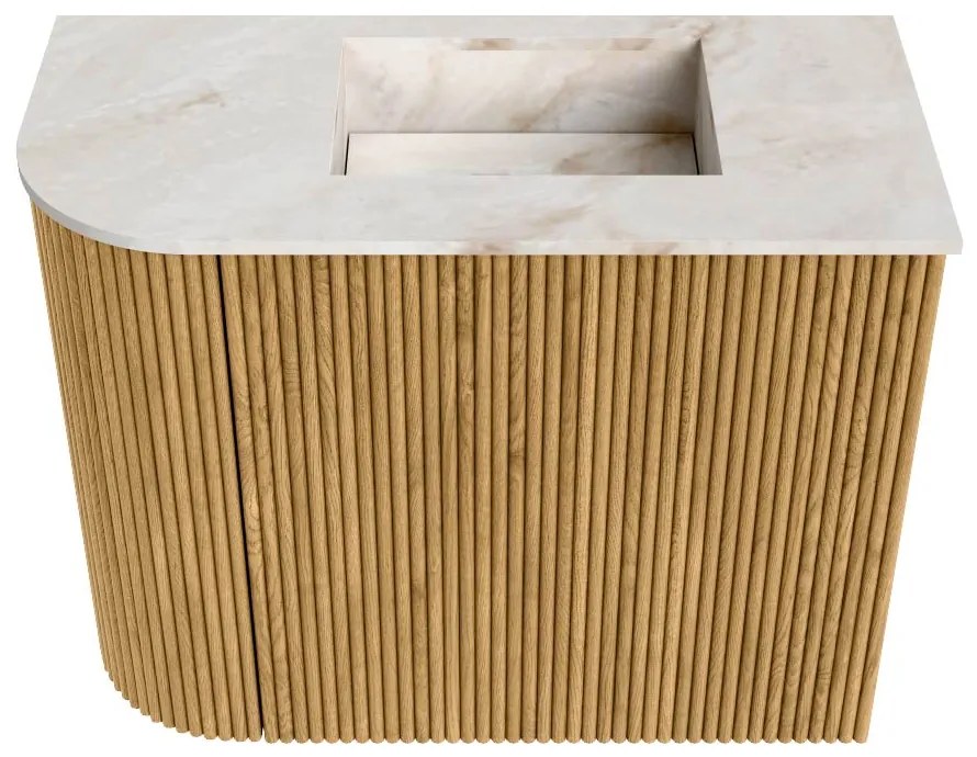 Mondiaz Joya DLux 50cm toiletmeubel ronding links oak met wastafel faye rechts 1 kraangat frappe