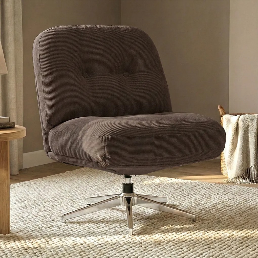 Retro Draaifauteuil Ribstof Bruin