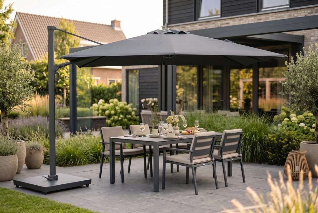Zweefparasol 3.5x2.6m Graphite (incl. voet en hoes) Grijs-antraciet Camello Luna