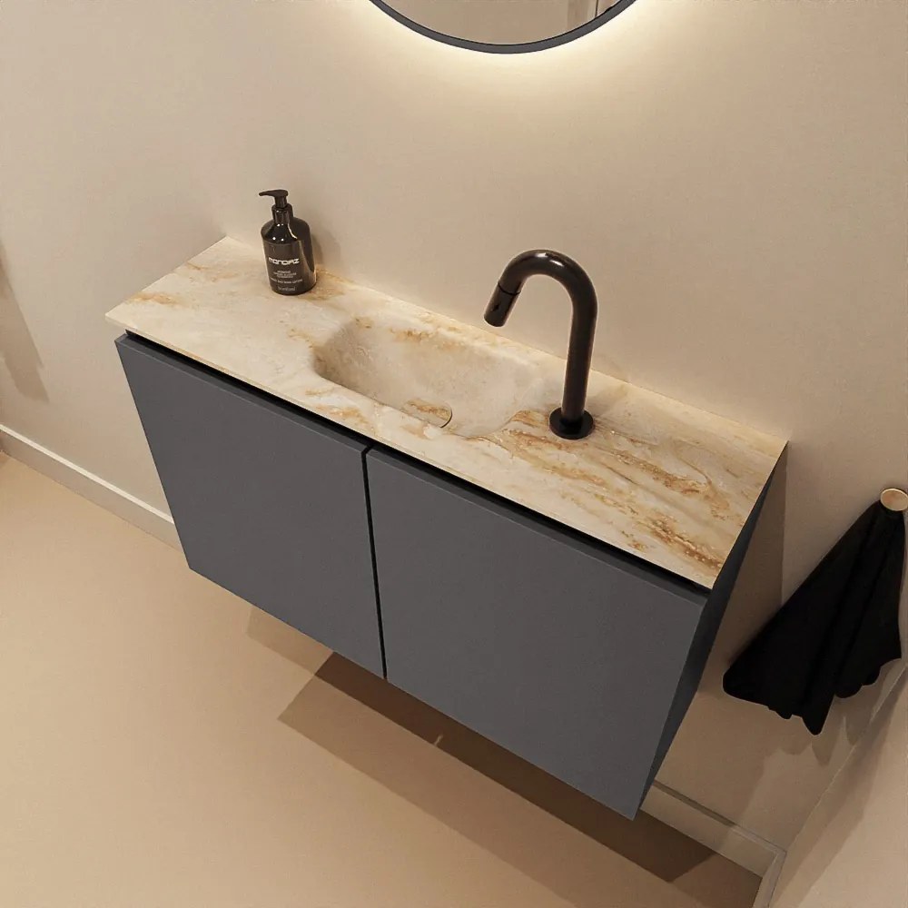 Mondiaz Ture DLux toiletmeubel 80cm dark grey met wastafel frappe midden met kraangat