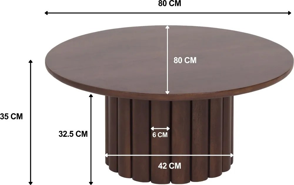 Salontafel Geribbelde Poot - 80 X 80cm.