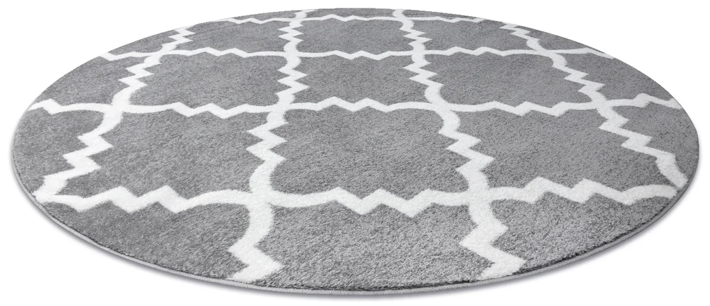 Tapijt SKETCH ROND - F343 grijs / witkleuring klaver Marokkaanse , trellis