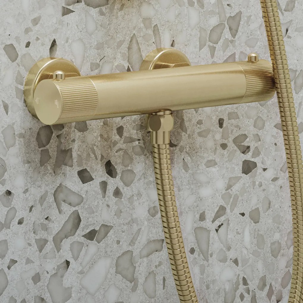 Saniclear Brass Stripes opbouw douchethermostaat geborsteld messing - mat goud