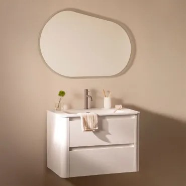 Egerton Houten Badkamermeubelset Met Geïntegreerde Wastafel Wit & Ovaal Led En Anticondens 100x80 Cm Meunier & Bruin - Mokka ↑20 - Sklum