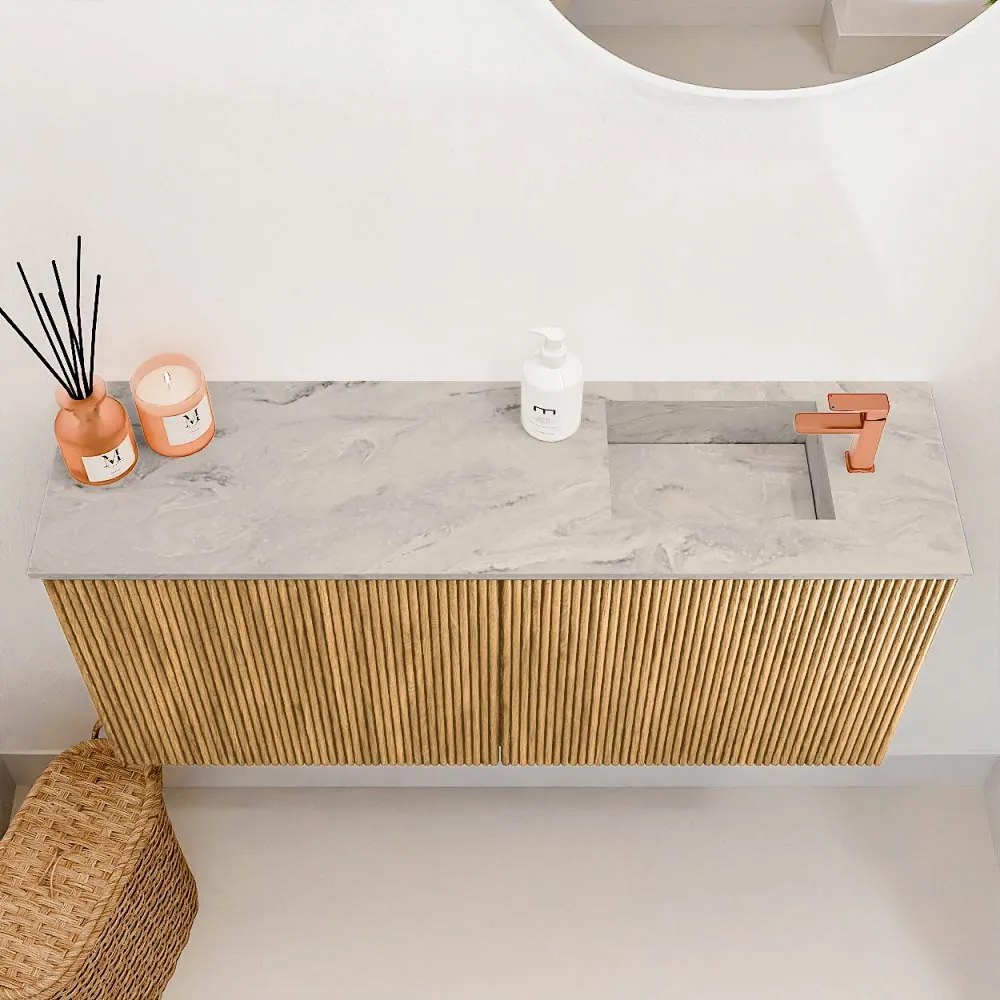Mondiaz Joya DLux 90cm toiletmeubel oak met wastafel faye rechts 1 kraangat glace