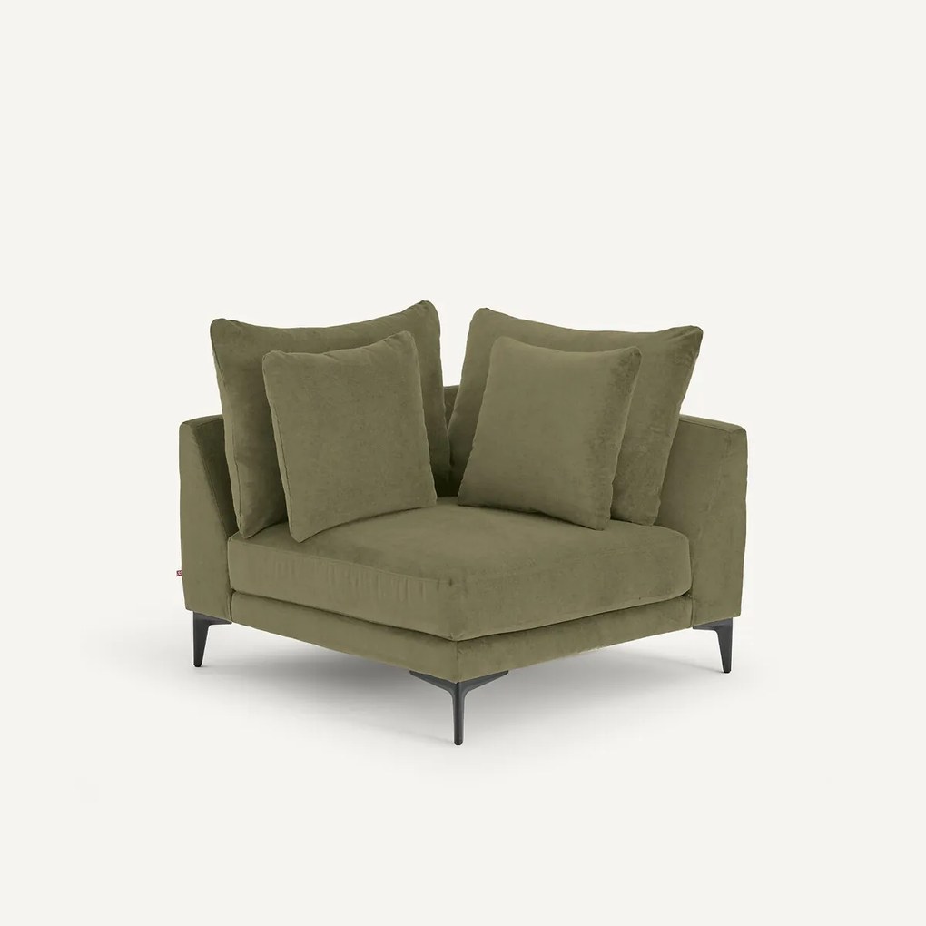 Hoekbank in stone-kleurig fluweel, MODERNISTE, ontwerp van Emmanuel Gallina