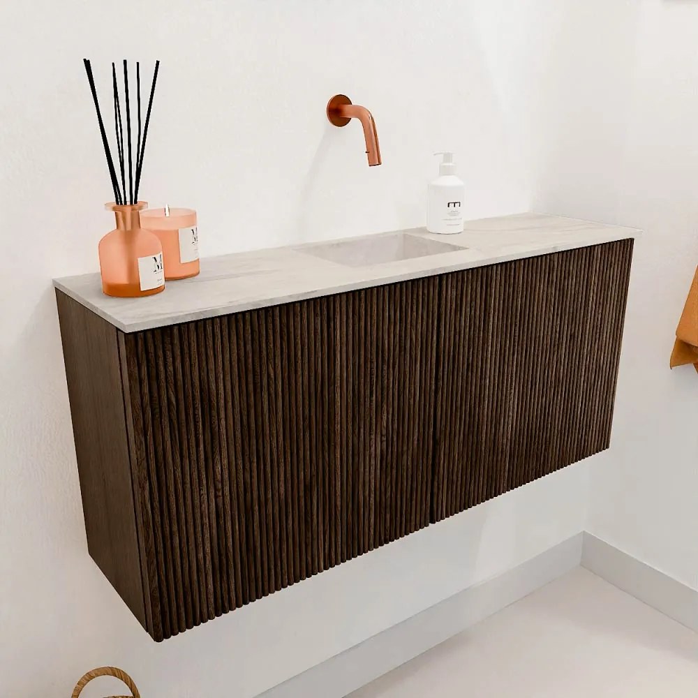 Mondiaz Joya DLux 90cm toiletmeubel walnut met wastafel faye midden zonder kraangat ostra