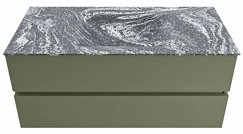 Mondiaz Vica DLux badmeubel 110cm army 2 lades met wastafel lava midden 1 kraangat