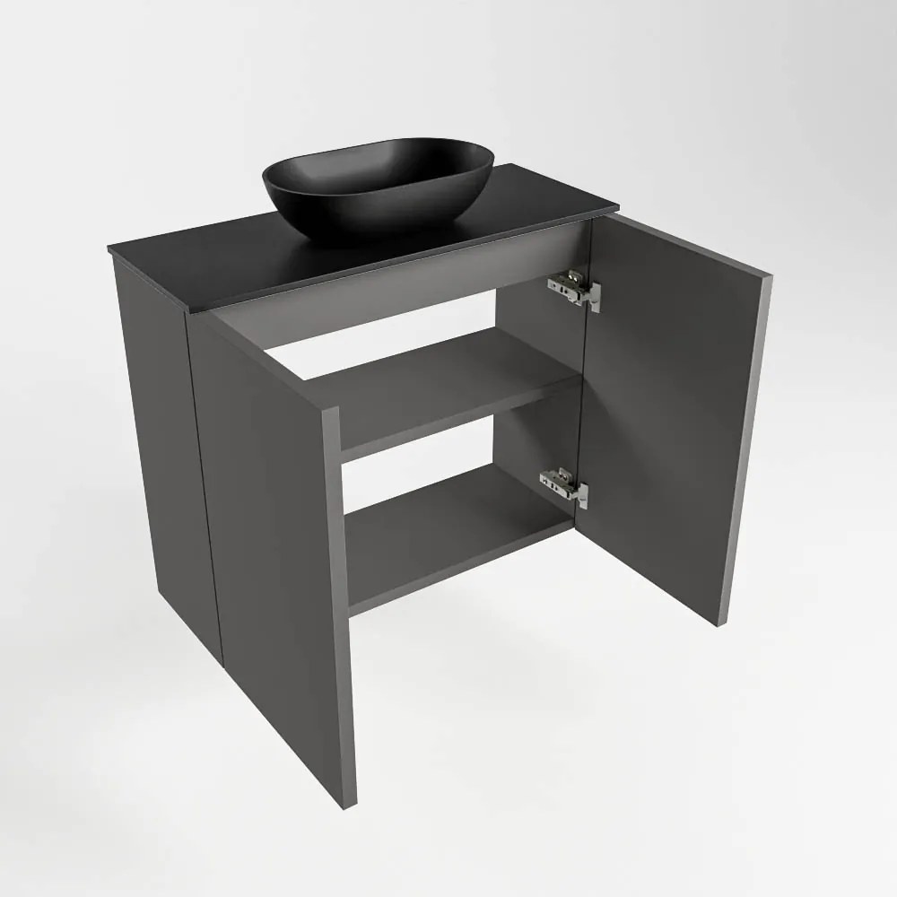 Mondiaz Fowy toiletmeubel 60cm dark grey met zwarte waskom midden en kraangat