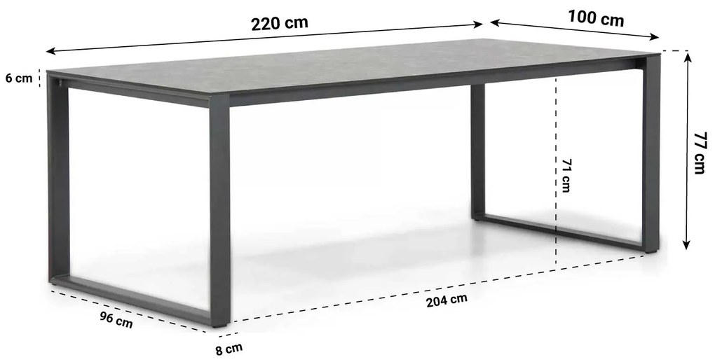 Dining Tuintafel rechthoekig HPL 220 x 100 cm Aluminium/HPL Grijs Santika Zaga