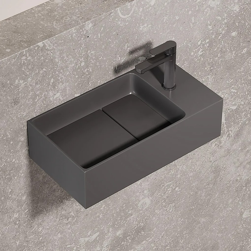Saniclear Itsie fontein mat antraciet met kraangat rechts 39x22x10cm