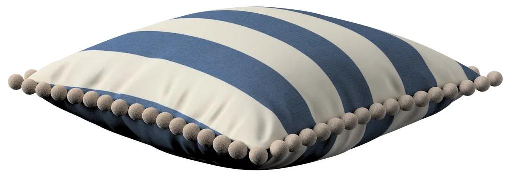 Dekoria Kussenhoes Wera met pompons, blauw-wit 45 x 45 cm