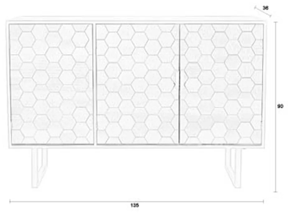 Dressoir Zwart Hout Hexagon - 135x36x90cm.