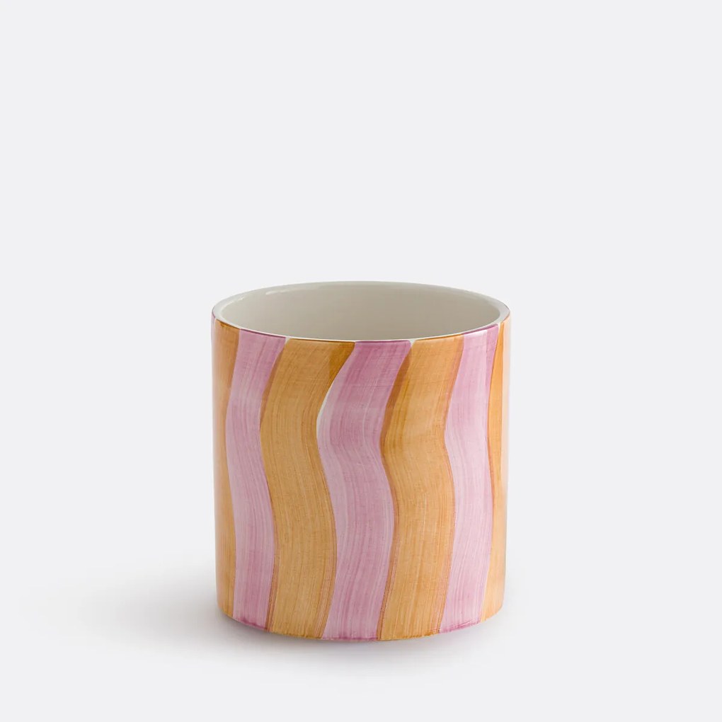 Bloempot met strepen van geglazuurd keramiek, diameter 14 cm, TOUMA