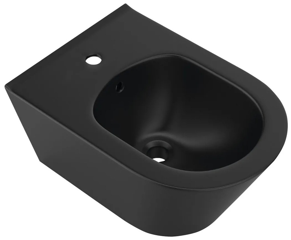 Sapho Avva wandbidet met overloop en kraangat  35.5x53cm zwart mat