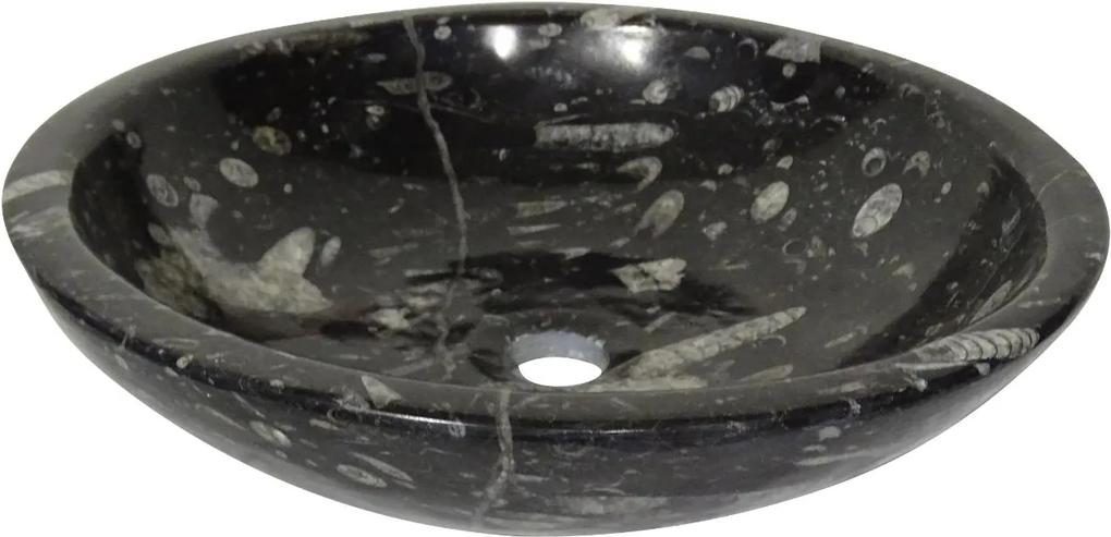 Zwart marmeren waskom | Eeuwenoud Orthoceras Fossiel | 42,5 x 42,5 x 11 cm