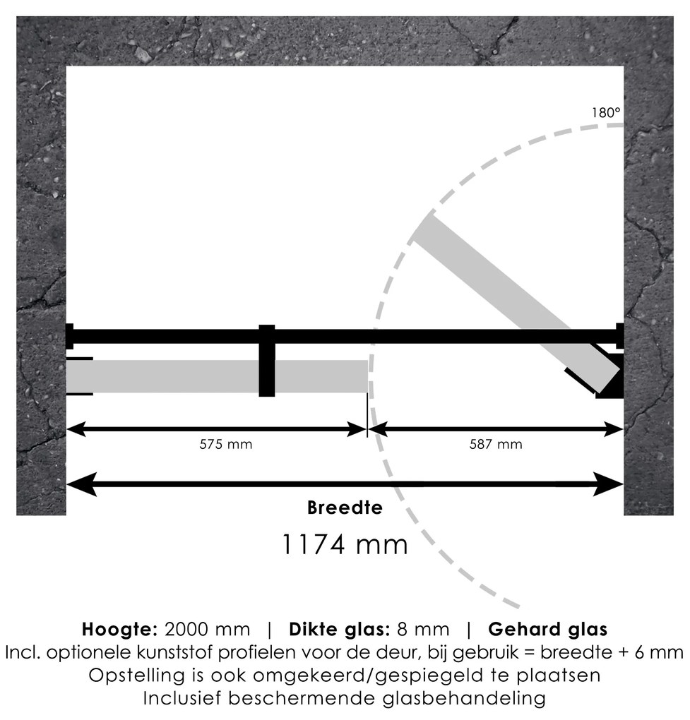 Brauer JC profielloze nisdeur 120cm met 60cm deur gunmetal geborsteld