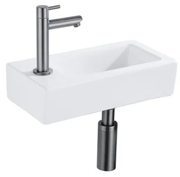 Fortifura Fuente fonteinset - 36x18.5x9cm - 1 kraangat - solid surface - fonteinkraan gunmetal - mat wit SW696237/SW696207/SW696217/SW705498