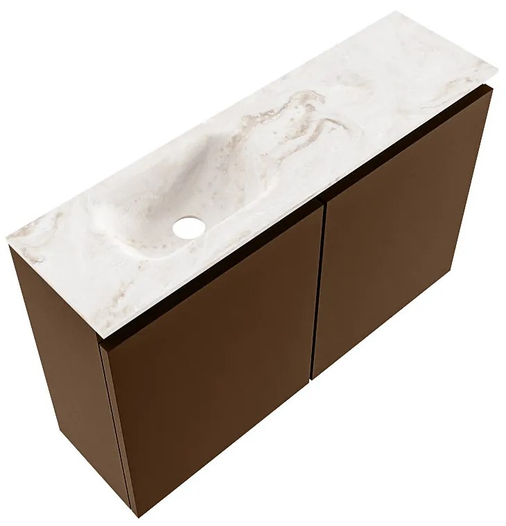 Mondiaz Ture DLux toiletmeubel 80cm rust met wastafel frappe links met kraangat