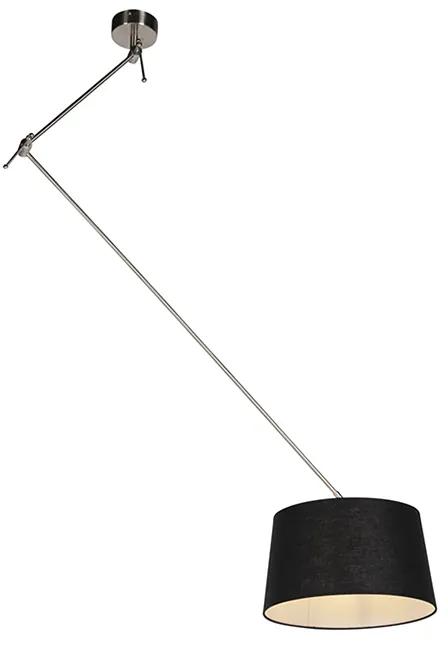 Hanglamp staal met linnen kap zwart 35 cm - Blitz Modern E27 cilinder / rond rond Binnenverlichting Lamp