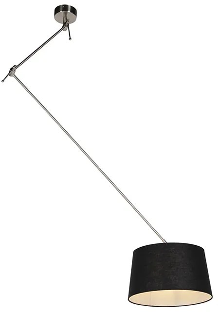 Hanglamp staal met linnen kap zwart 35 cm - Blitz