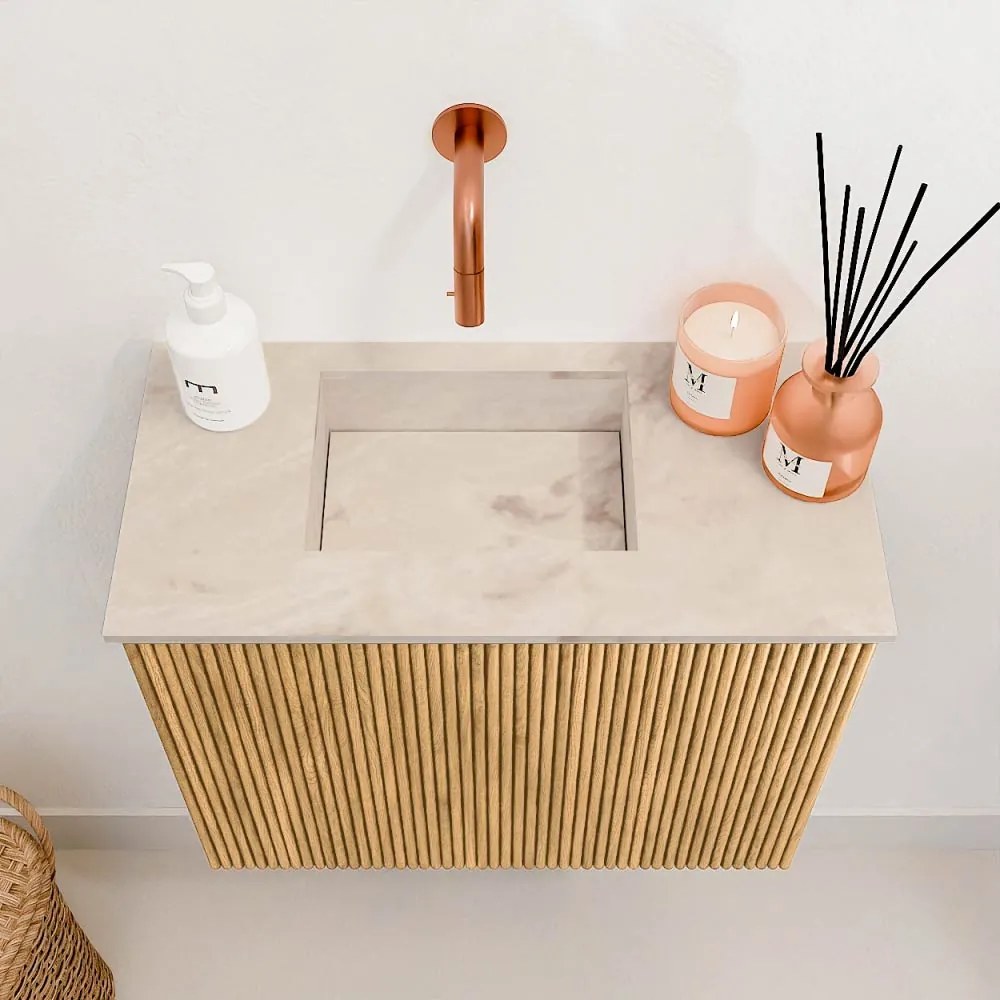 Mondiaz Joya DLux 50cm toiletmeubel oak met wastafel faye links zonder kraangat frappe