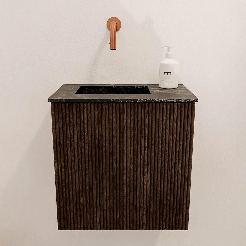 Mondiaz Joya DLux 40cm toiletmeubel walnut met wastafel faye links zonder kraangat lava