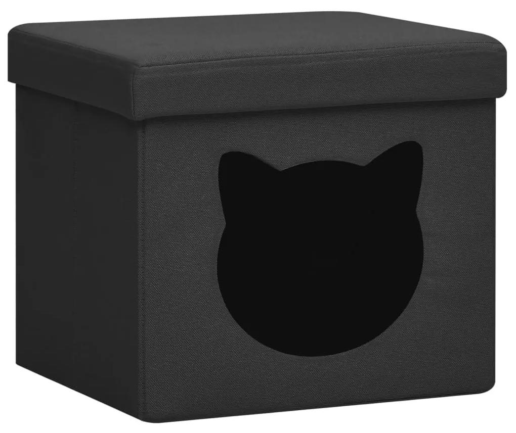 vidaXL Opbergkruk met kattenpatroon inklapbaar stof zwart