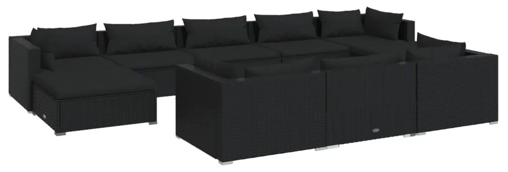 vidaXL 10-delige Loungeset met kussens poly rattan zwart