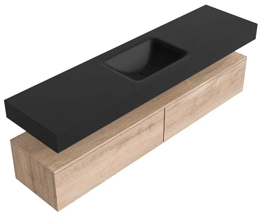 Zaro Alan badmeubel 180cm washed oak 2 lades met vrijhangende wastafel cloud midden zonder kraangat urban