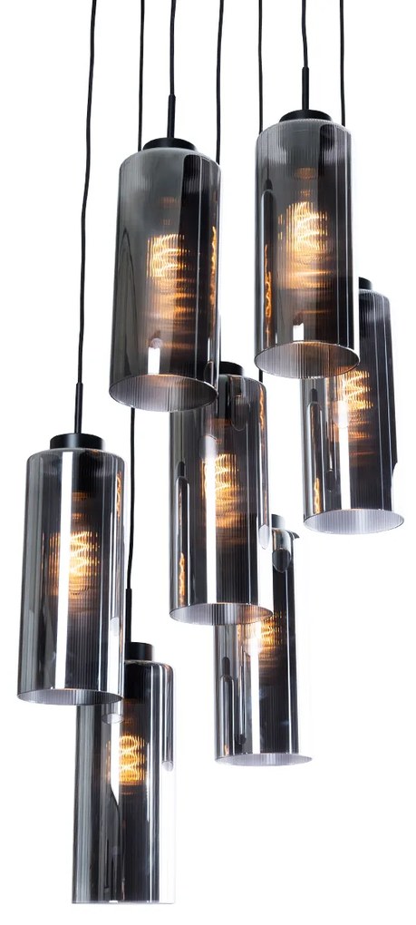 Art Deco hanglamp zwart met smoke glas 7-lichts - Laura