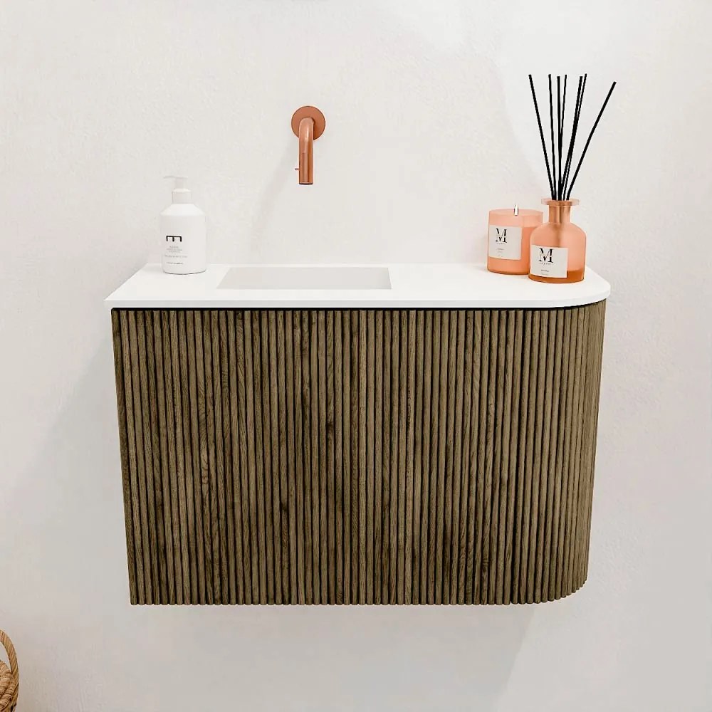 Mondiaz Joya 60cm toiletmeubel ronding rechts dusk met wastafel faye links zonder kraangat talc