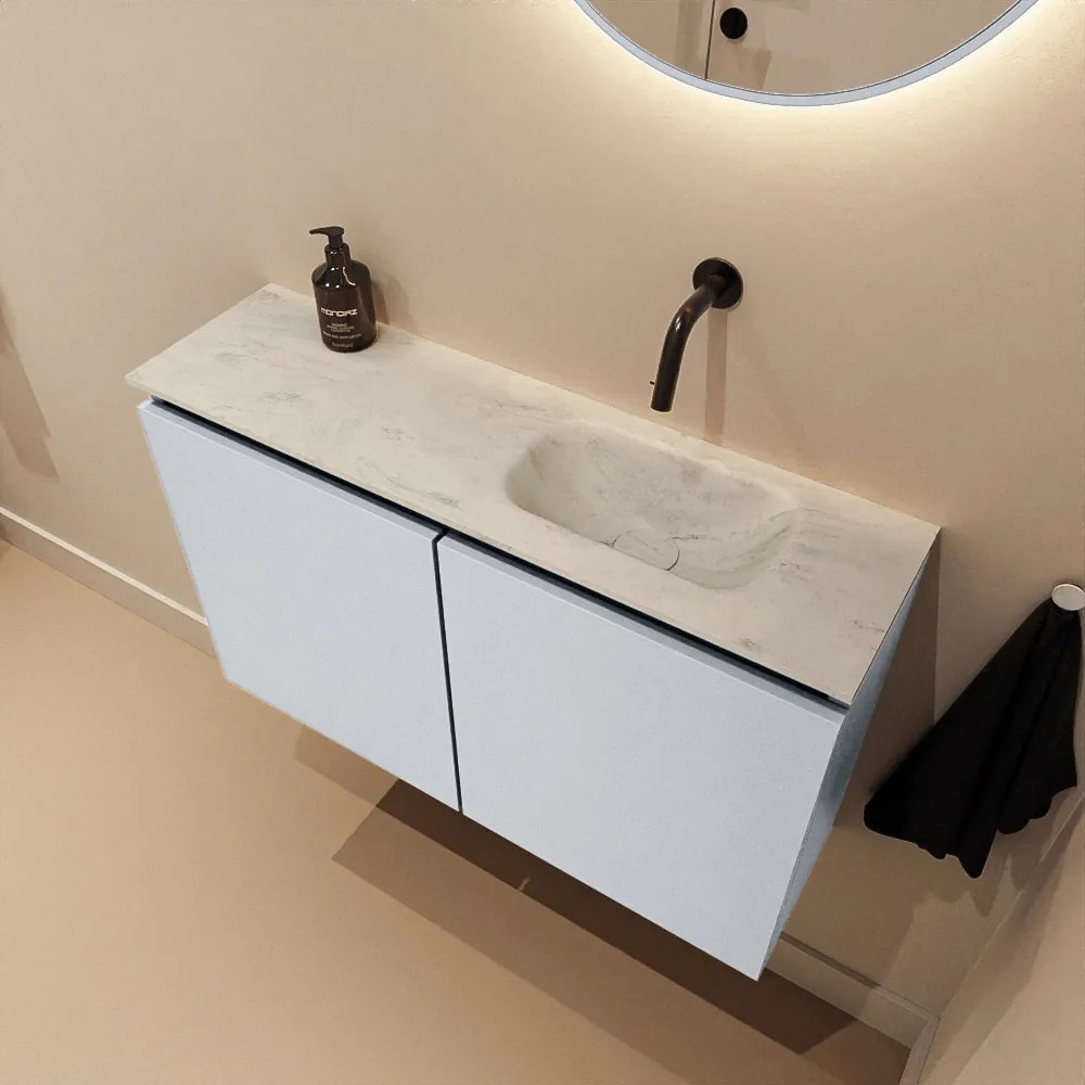 Mondiaz Ture DLux toiletmeubel 80cm clay met wastafel opalo rechts zonder kraangat