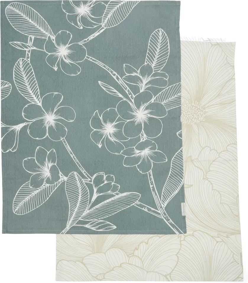 Rivièra Maison - Les Fleurs Tea Towel 2 pieces - Kleur: blauw