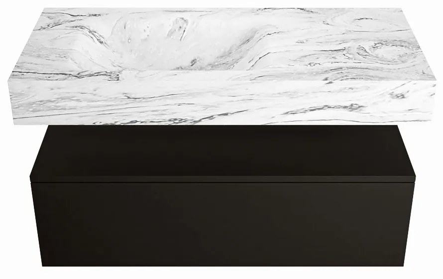 Mondiaz Alan DLux badmeubel 100cm urban 1 lade met wastafel glace links 1 kraangat