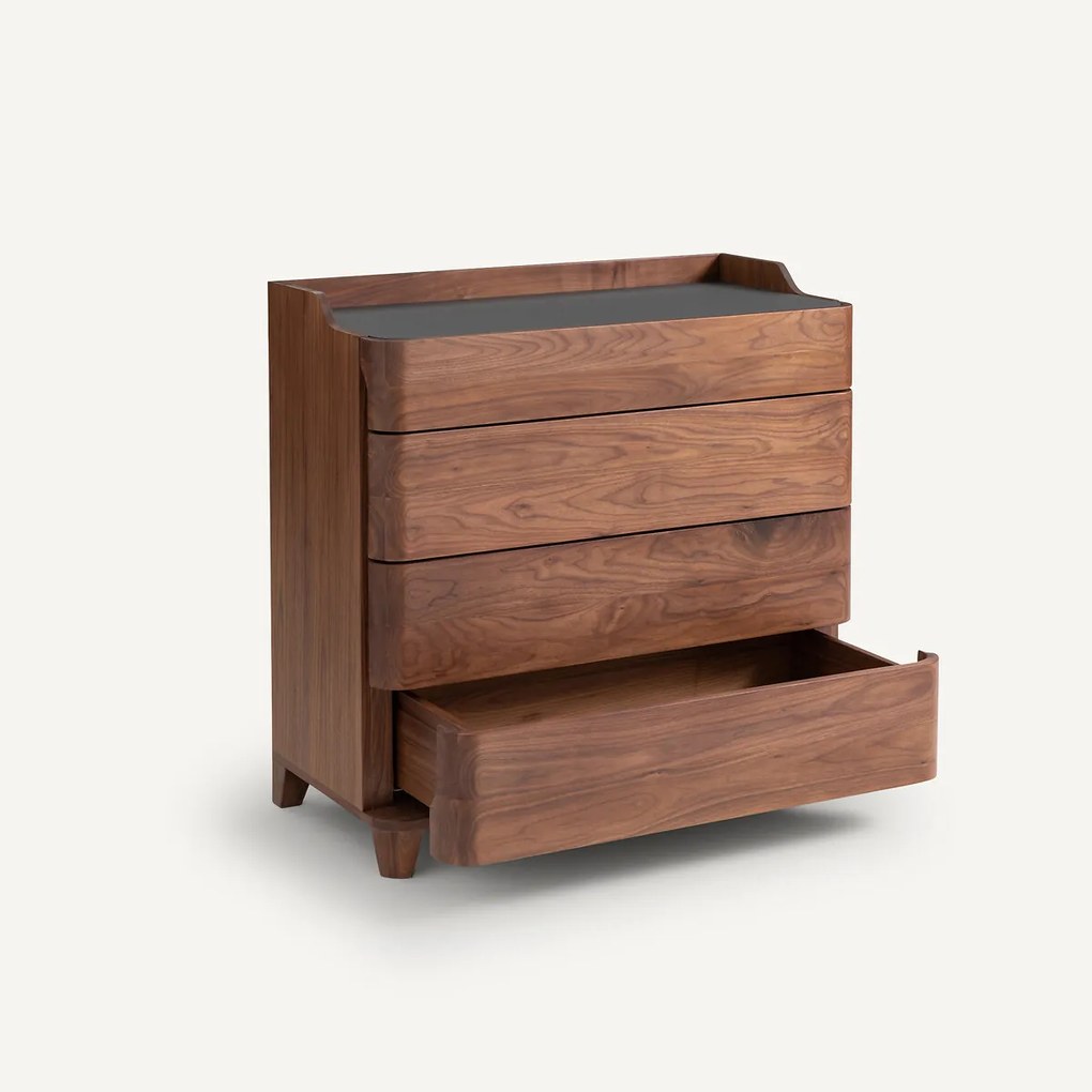 Ladekast, walnoot en leer, JUNIUS, ontwerp Emmanuel Gallina