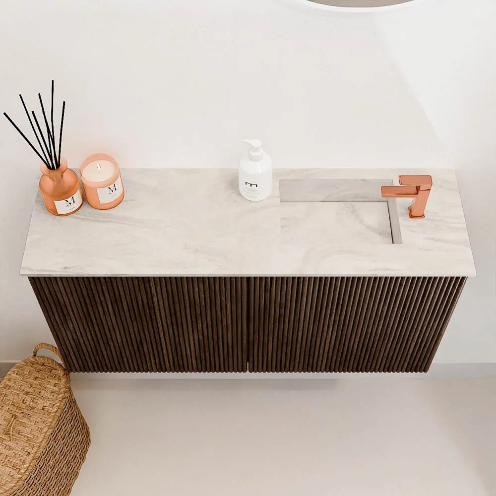 Mondiaz Joya DLux 80cm toiletmeubel walnut met wastafel faye rechts 1 kraangat ostra