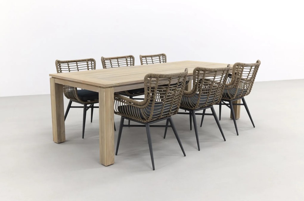 Jasmine Naturel/Rome 6-persoons dining tuinset 240x100 cm. - Grey teak
