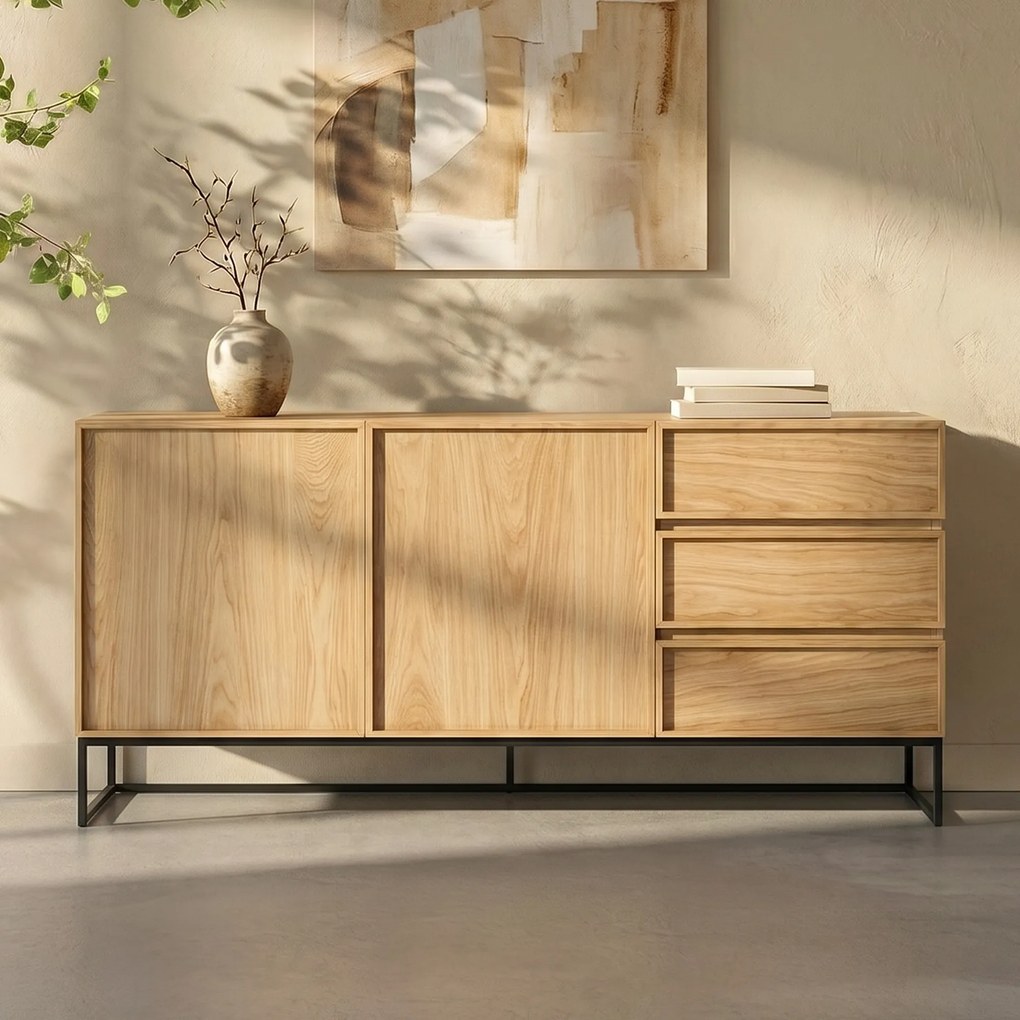 Eiken Dressoir Met Metalen Frame - 160x42x78cm.