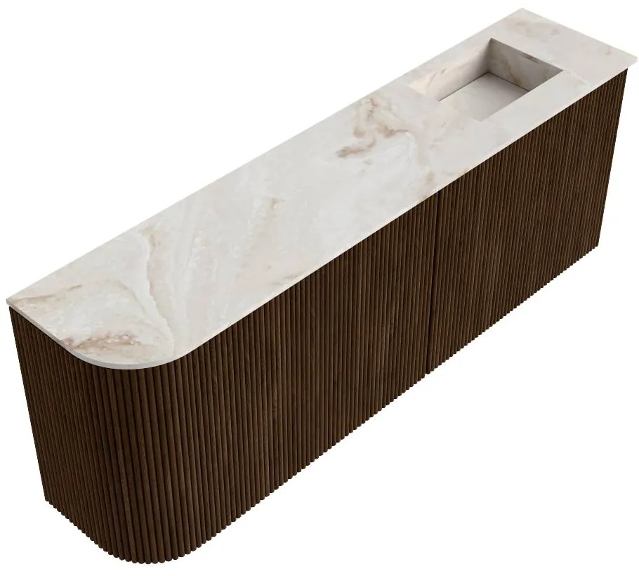 Mondiaz Joya DLux 110cm toiletmeubel ronding links walnut met wastafel faye rechts 1 kraangat frappe